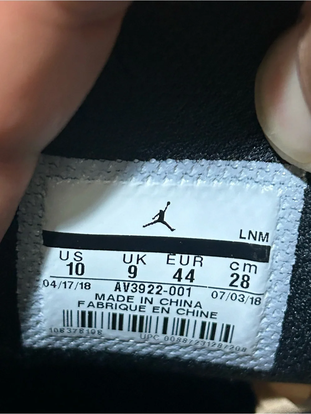Size 10 Jordan Legacy 312 Black White AV3922-001